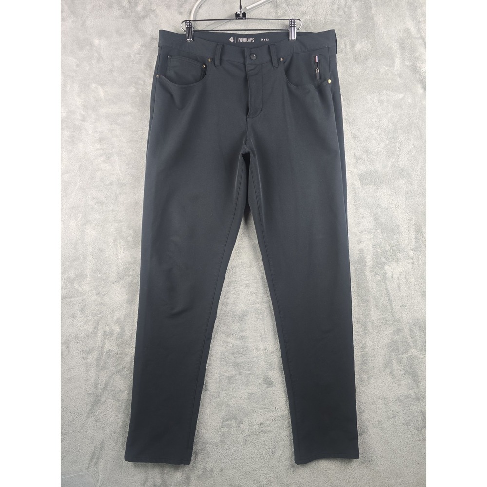 Fourlaps Traverse Pants Mens 34x32 Black Slim Fit Stretch Zip Pocket Tapered Leg